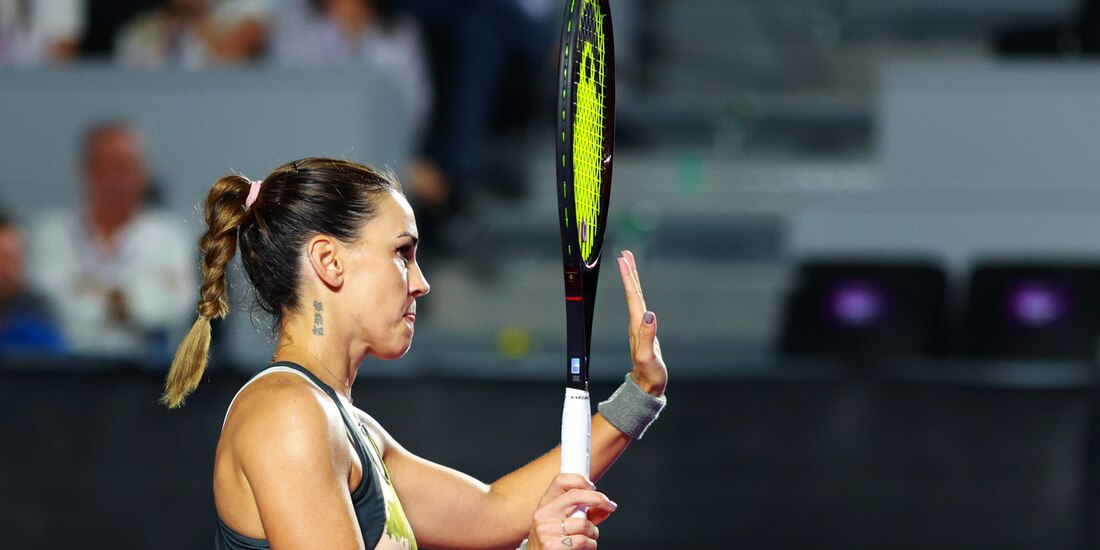 Nuria Párrizas durante su juego contra Camila Giorgi en el WTA 250 Mérida Open AKRON.
