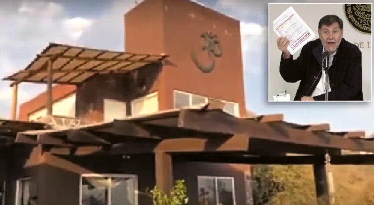 Casa del morenista en Morelos, difundida por él; en el recuadro, Fernández Noroña, ayer, en conferencia.