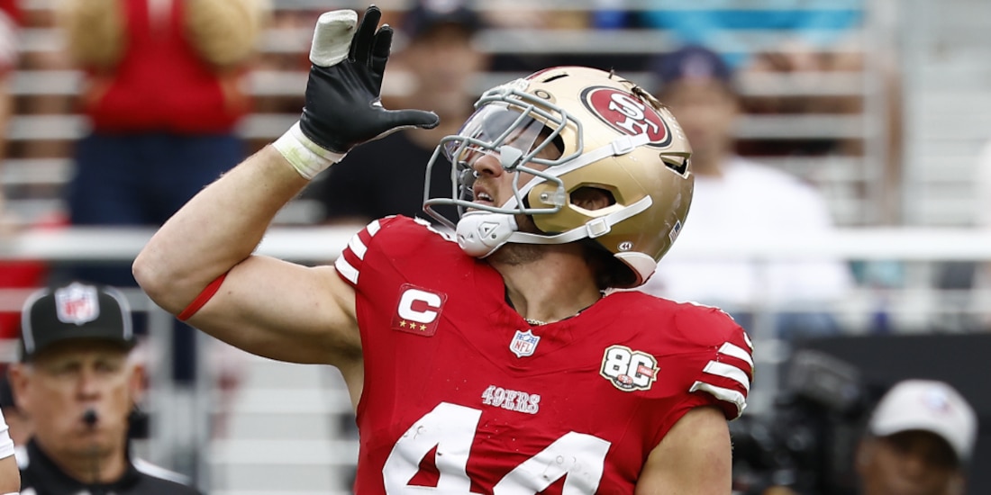 El fullback de los 49ers, Kyle Juszczyk, y su celebración por la que fue multado.