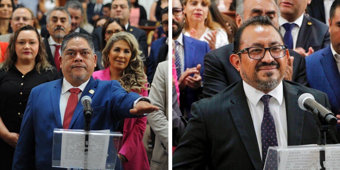 En la imagen Daniel Osorio al tomar protesta como titular de la Fepade, ayer, y José Huerta, ayer, en el Congreso de la Ciudad de México.