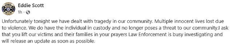 Mensaje de Eddie Scott, jefe de la policía en Clay.