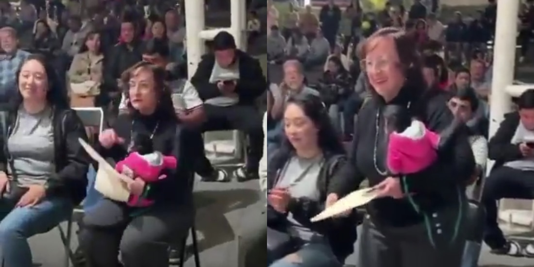 Regidora aparece con cría de mono araña en evento municipal