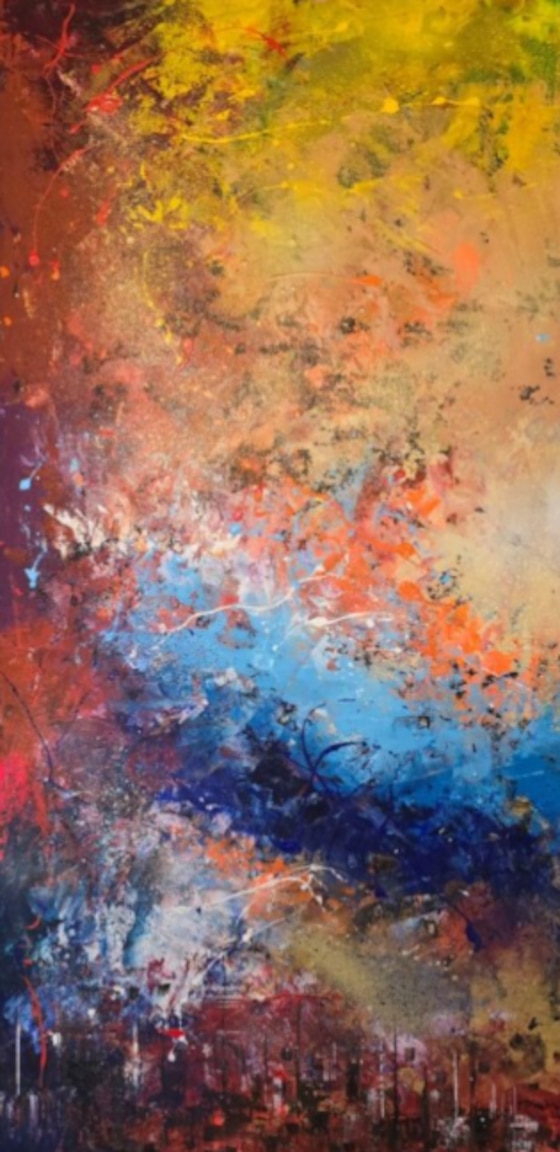 Energía sobre la ciudad. Acrílico sobre tela.