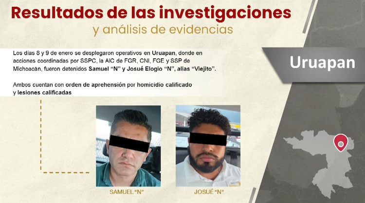 Samuel "N" y Josué "N" fueron detenidos por el homicidio del exalcalde de Uruapan, Carlos Manzo.