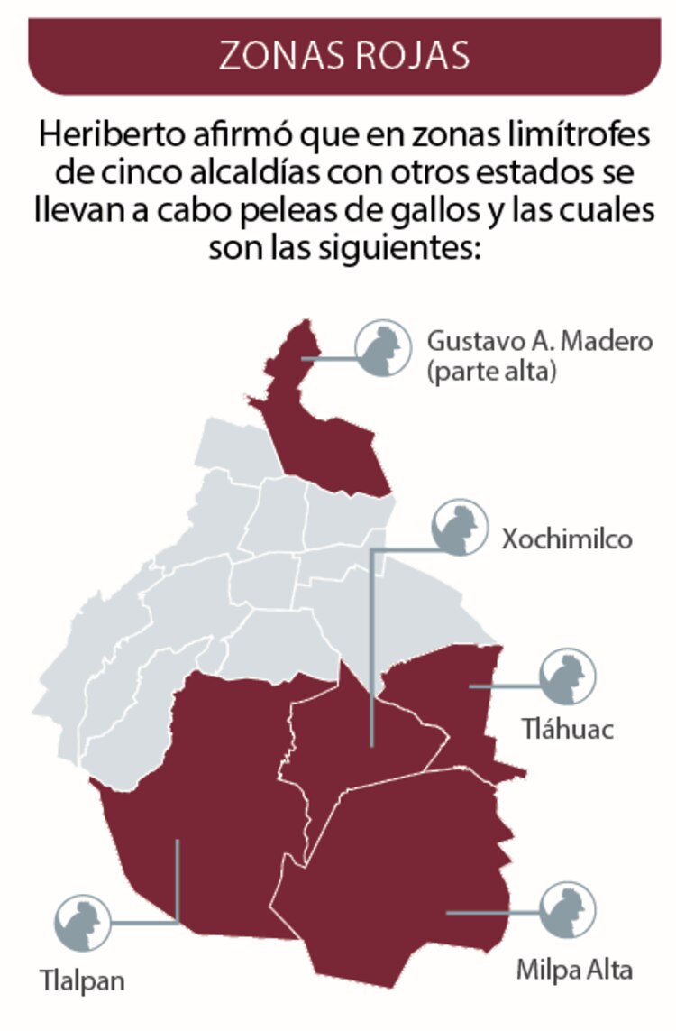 Heriberto afirmó que en zonas limítrofes de cinco alcaldías con otros estados se llevan a cabo peleas de gallos y las cuales son las siguientes: