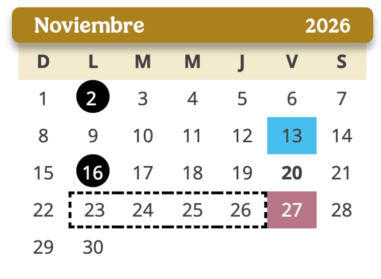 Calendario Escolar noviembre 2026