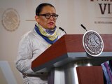 Rosa Icela Rodríguez, durante la conferencia mañanera desde Palacio Nacional. .