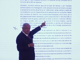 CIUDAD DE MÉXICO, 25SEPTIEMBRE2024. El presidente de México, Andrés Manuel López Obrador lee el segundo reporte sobre los jóvenes desaparecidos en Iguala de la Normal Rural Raúl Isidro Burgos de Ayotzinapa, Guerrero durante su conferencia mañanera en Palacio Nacional. FOTO: EDGAR NEGRETE LIRA/CUARTOSCURO.COM