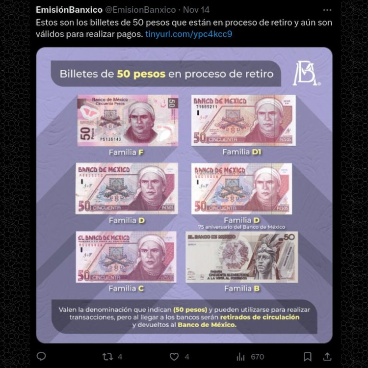 Billetes en México.