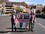 Mineros y mineras marcharon en Zacatecas por mineros desaparecidos, el 14 de febrero de 2026.