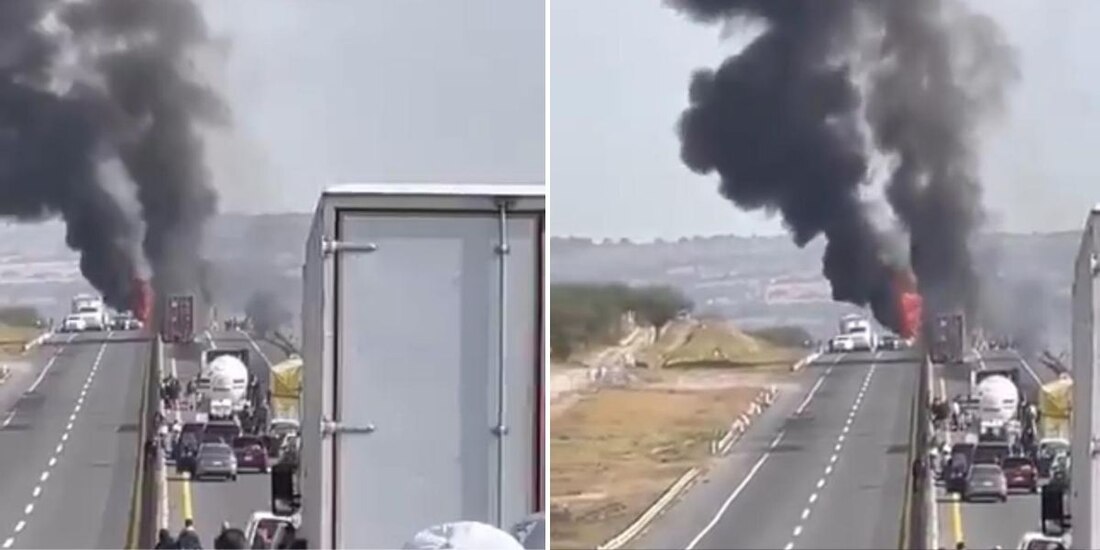 En redes sociales circuló el video en donde se observa el incendio tras el accidente en la autopista Guadalajara-Lagos de Moreno.