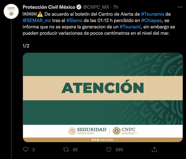 Protección Civil descartó la alerta de Tsunami por el sismo de esta madrugada.