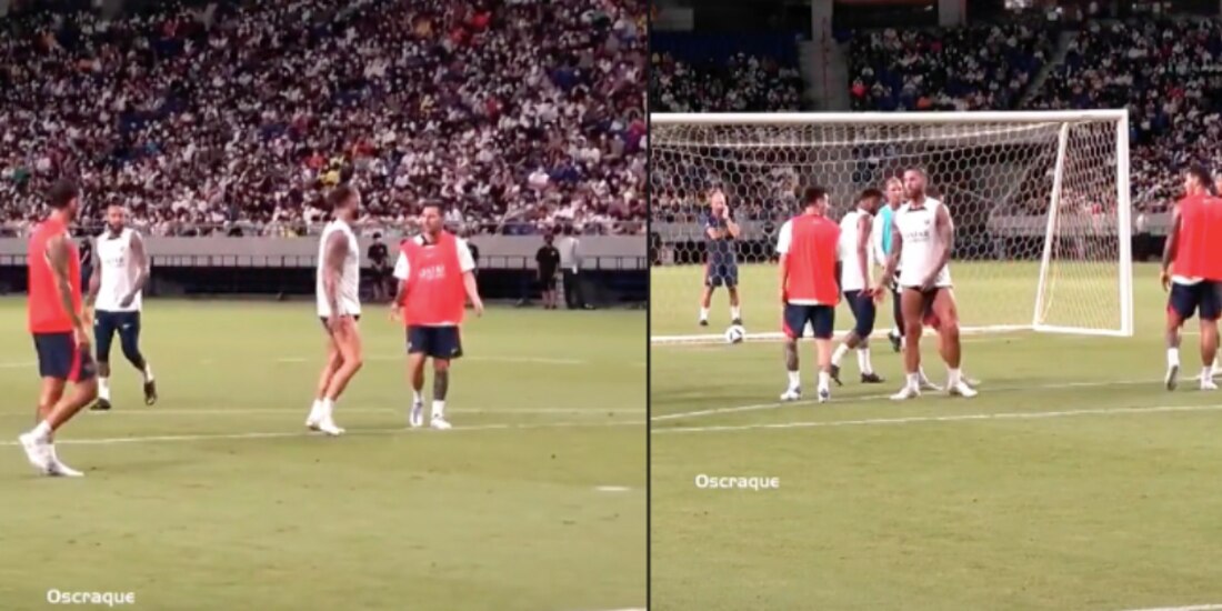 Lionel Messi y Sergio Ramos se calentaron durante un entrenamiento del PSG.