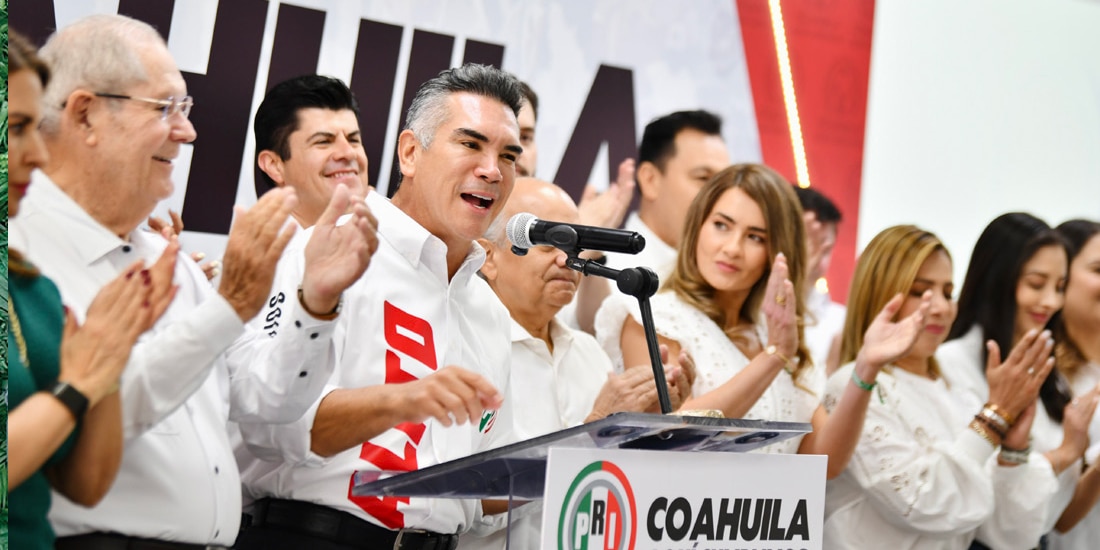EL PRESIDENTE del PRI, Alejandro Moreno, ayer, en conferencia en Coahuila.