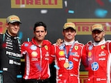 Charles Leclerc, Lewis Hamilton y George Russell en el podio de Gran Bretaña.