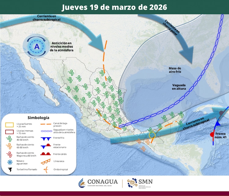 Áreas en vigilancia por desarrollo de tormentas significativa 19 de marzo