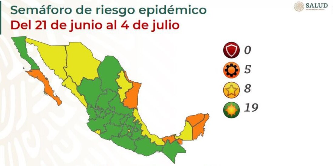 Así queda el semáforo COVID en México.