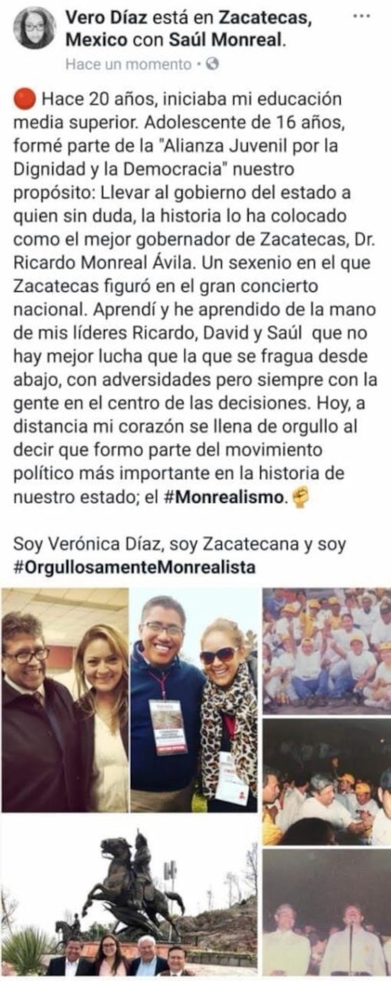 Mensaje de Verónica Díaz en redes sociales.