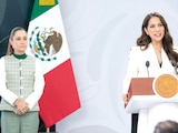 La presidenta Claudia Sheinbaum y la gobernadora de Guanajuato, Libia Dennise García, ayer en conferencia en Irapuato.