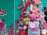 Mujer muestra en Facebook su árbol de Navidad decorado con muchos tuppers