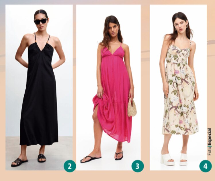 Los vestidos no pueden faltar en los destinos de playa; los tonos rosa en las prendas dan un toque retro que remite a los 40; las prendas ligeras y frescas destacan entre los atuendos playeros.