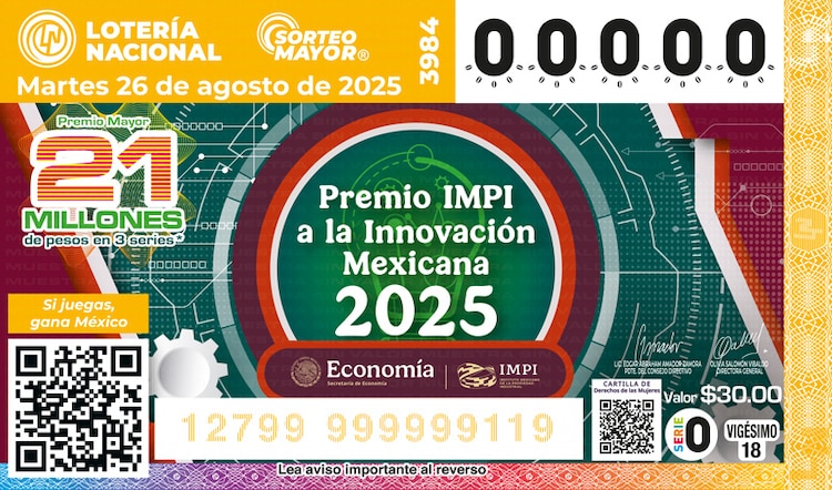 El Sorteo Mayor 3984 está dedicado a la sexta edición del Premio IMPI a la Innovación Mexicana 2025.