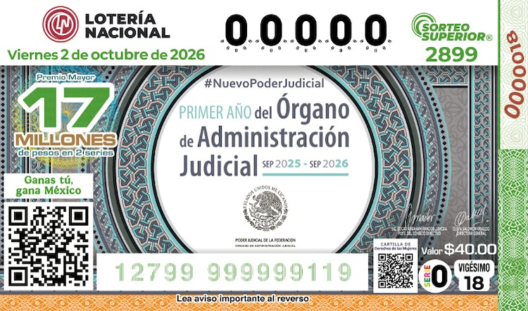 El billete del Sorteo Superior 2899 está dedicado al aniversario del Órgano de Administración Judicial.