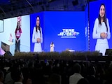 Tere Jiménez, gobernadora de Aguascalientes, da mensaje por su Cuarto Informe de Gobierno.