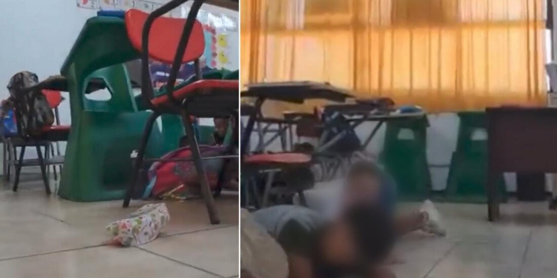 Balacera en Empalme, Sonora, provoca que menores de edad se replieguen en el suelo de su salón de clases.