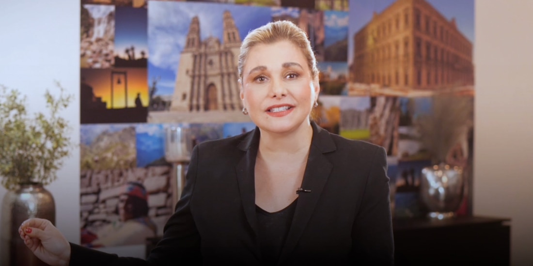 La gobernadora María Eugenia Campos Galván, en un mensaje en video por su reunión con la Presidenta Claudia Sheinbaum Pardo.