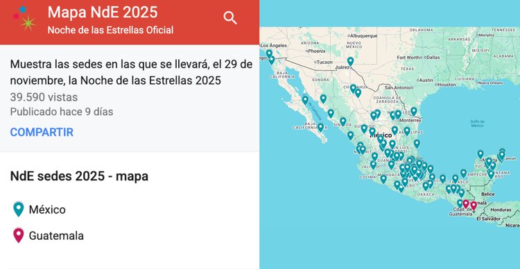 Mapa de la Noche de las Estrellas 2025