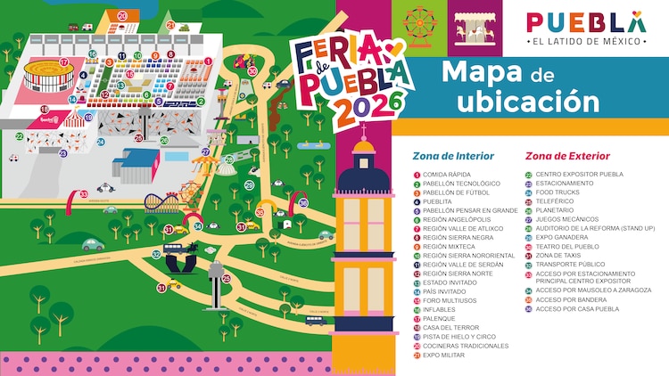 Mapa de la Feria de Puebla 2026
