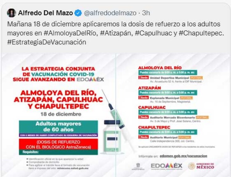 Vacunación en Almoloya del Río, Atizapán, Capulhuac y Chapultepec