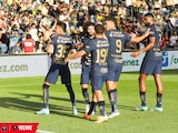Jugadores de Pumas celebran un gol en el partido amistoso que sostuvieron ante el América en Estados Unidos