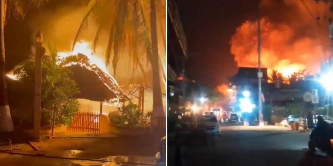 Incendio en Punta Zicatela, en Oaxaca, consume decenas de comercios.