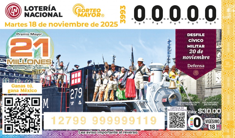 El Sorteo Mayor 3993 está dedicado al Desfile Cívico Militar del 20 de noviembre, alusivo a la Revolución Mexicana.