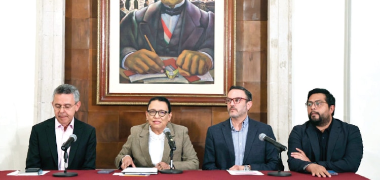 CONFERENCIA de prensa de la secretaria de Gobernación, ayer.