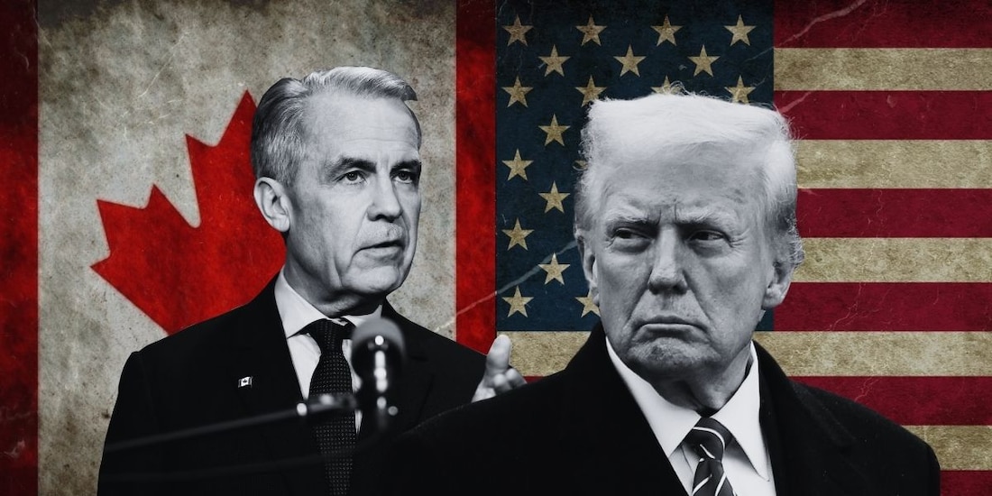 El presidente Donald Trump (der.) y el primer ministro de Canadá, Mark Carney (izq.).