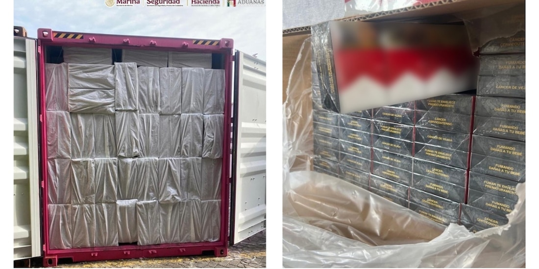 En total, decomisaron 554 mil 400 cajetillas de cigarros en la aduana de Lázaro Cárdenas, el 31 de agosto de 2026.