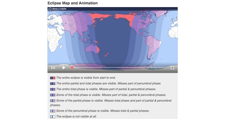 Mapa de la visibilidad del ecplise lunar de marzo