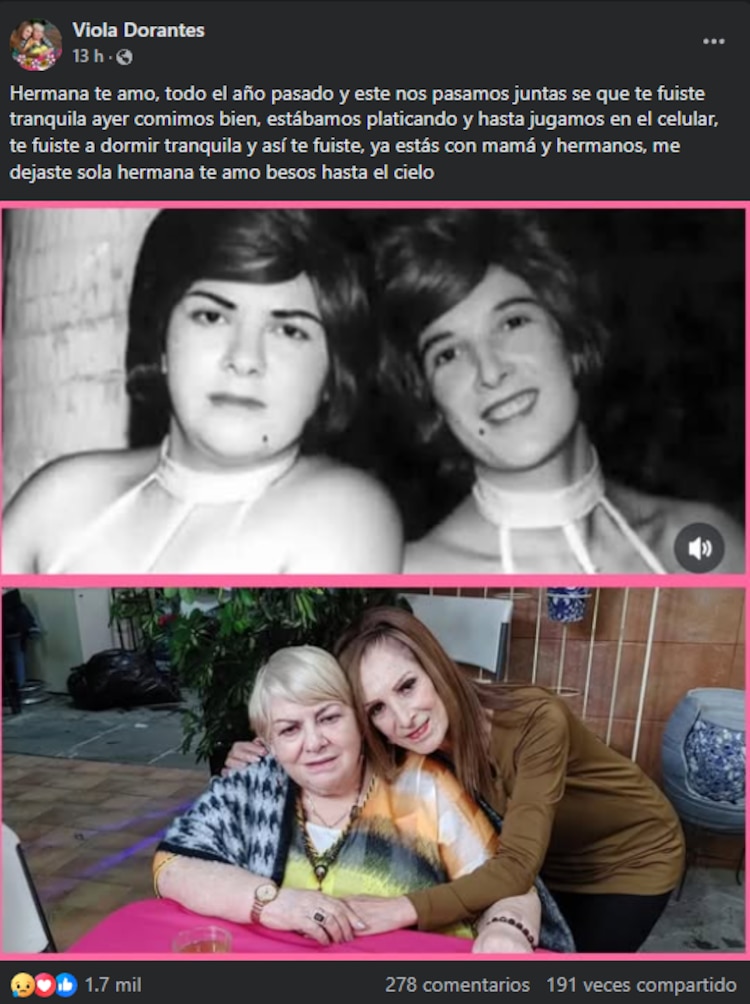 Viola, hermana de Paquita la del Barrio, se despide de la cantante.