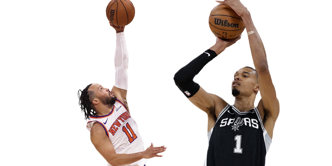 En la imagen los basquetbolistas Jalen Brunson y Victor Wembanyama