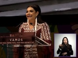 Clara Brugada, jefa de Gobierno, en su asamblea informativa.