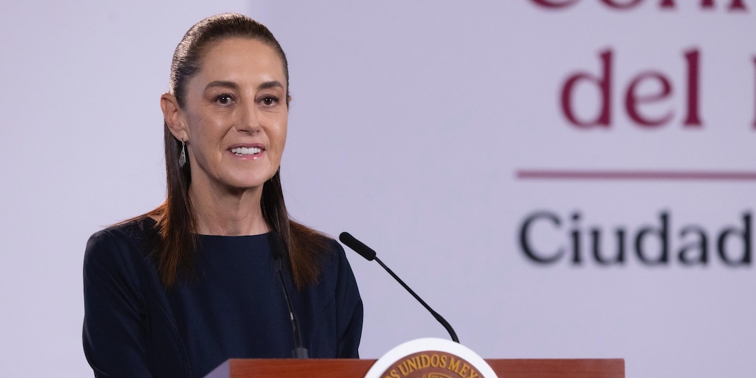 Claudia Sheinbaum este viernes en Palacio Nacional.