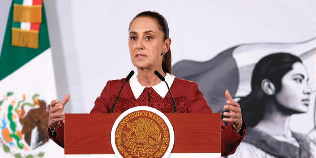 LA MANDATARIA federal, ayer, en conferencia de prensa en Palacio Nacional
