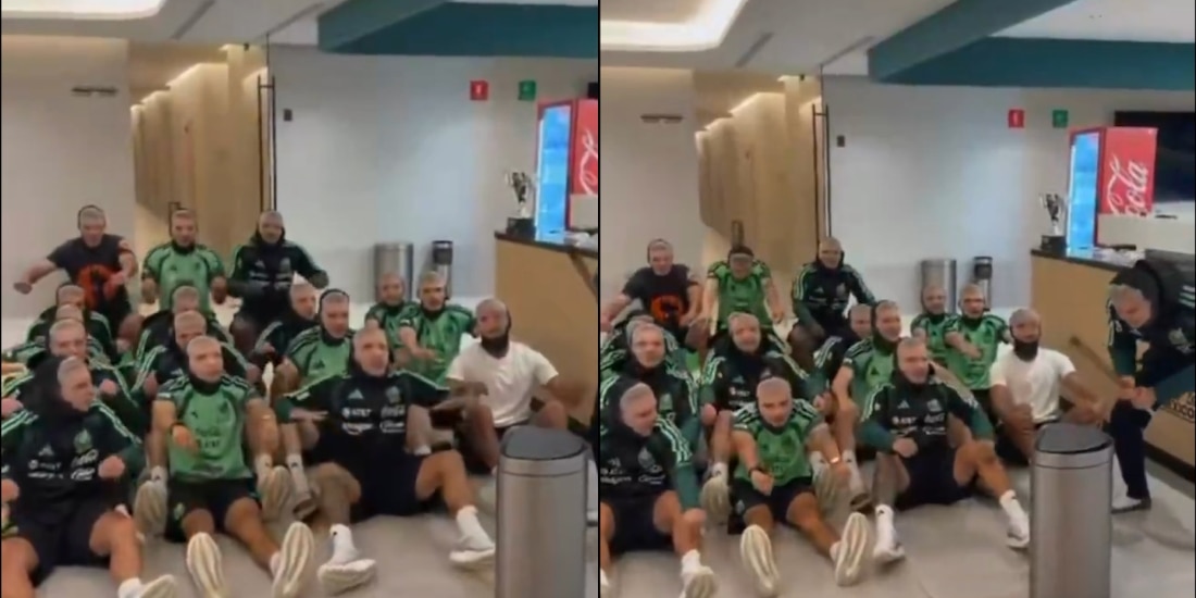 Jugadores de la Selección Mexicana usan máscaras de Javier Aguirre y celebran el pase a octavos de final con el remo vikingo