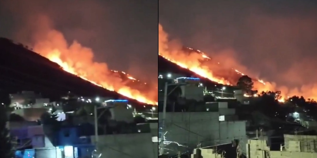 Fuerte incendio consume pastizales de la Sierra de Guadalupe en Ecatepec.