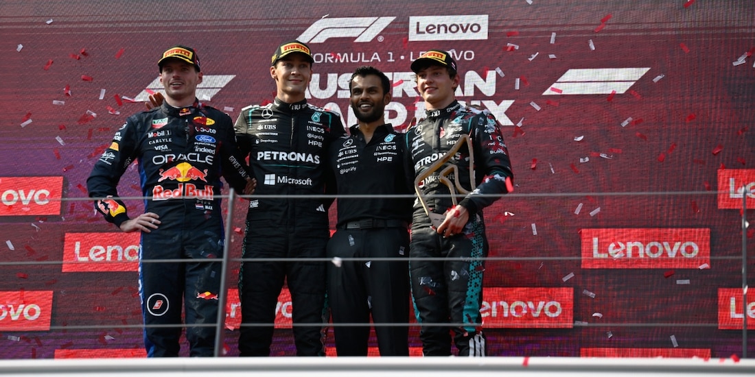 El podio del GP de Austria con la victoria de George Russell