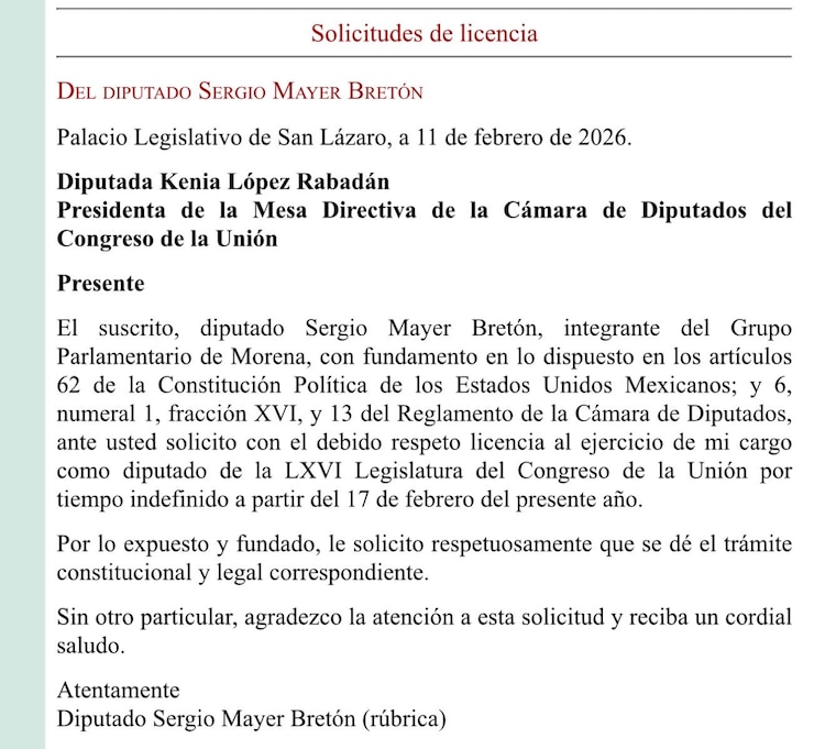 Sergio Mayer pide licencia por tiempo indefinido