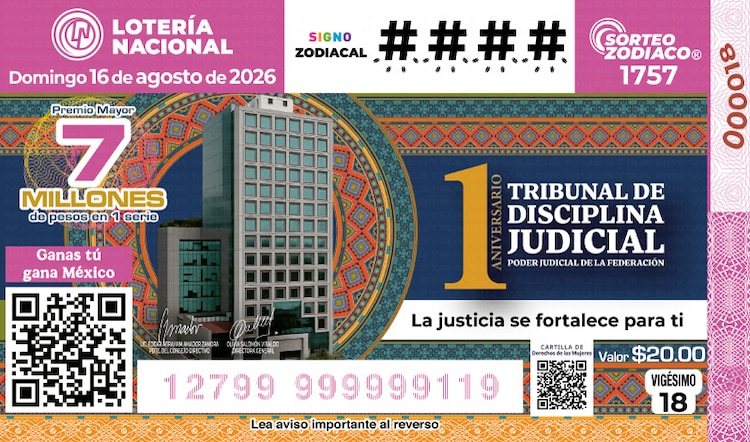 El Sorteo Zodiaco 1757 está dedicado al 1er aniversario del Tribunal de Disciplina Judicial del PJF.